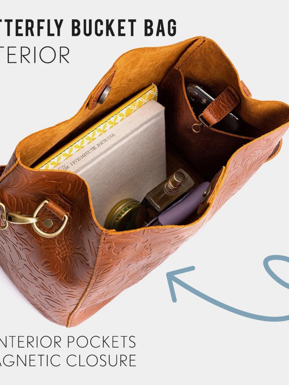 Portland Leather Butterfly Bucket Bag - Honey - Picture 2 of 8